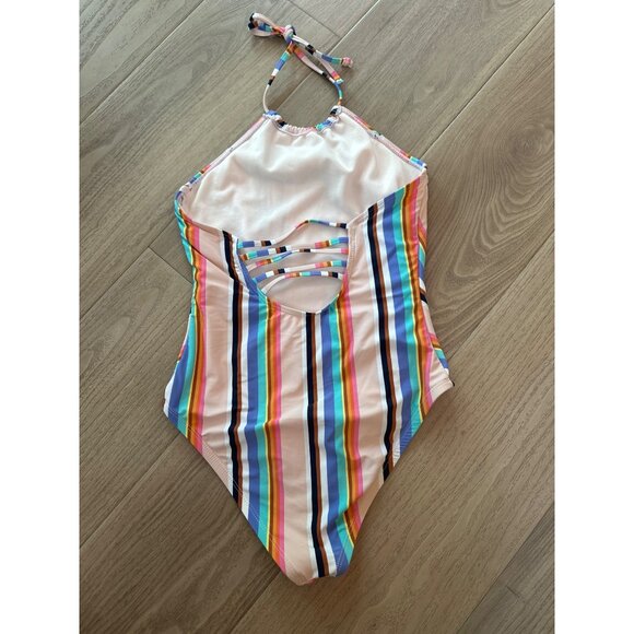 Hobie Striped Halter Neck One-Piece Swimsuit With Cutout Design - Picture 2 of 3